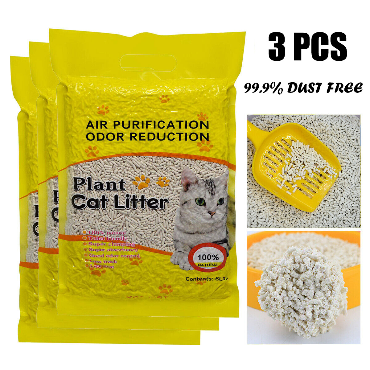Kitty Cat Litter FastClumping Flushable Tofu litter 3pack 18LBS